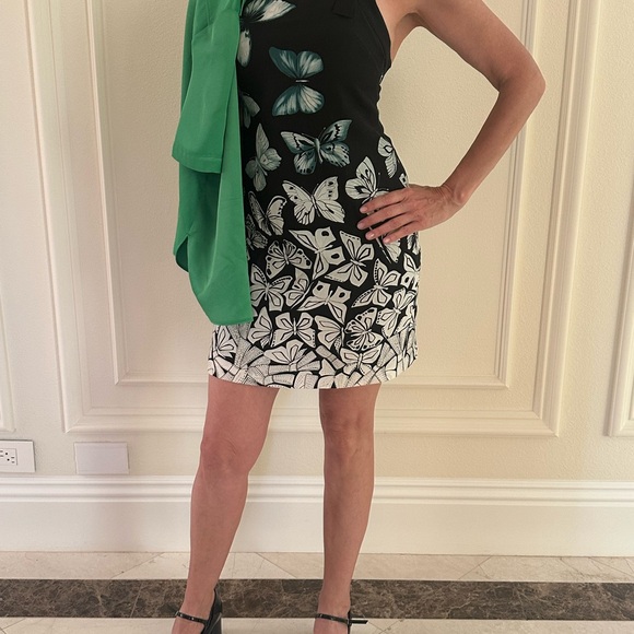 Versace Butterfly Print Bodycon Dress Black White Sleeveless Designer - Picture 6 of 16